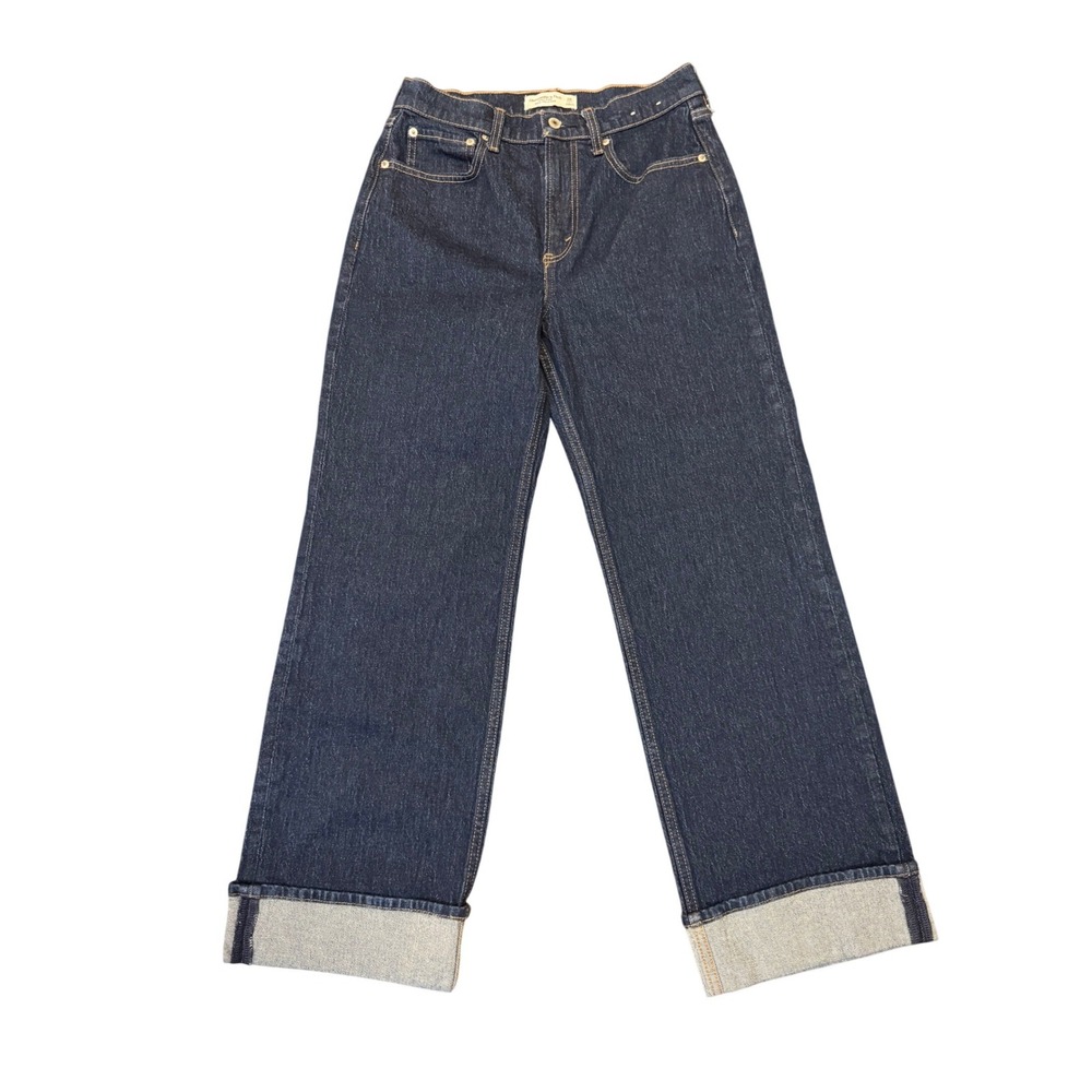 Abercrombie & Fitch 90s Relaxed High Rise Cuffed Jeans Dark Wash 28 Short Womens